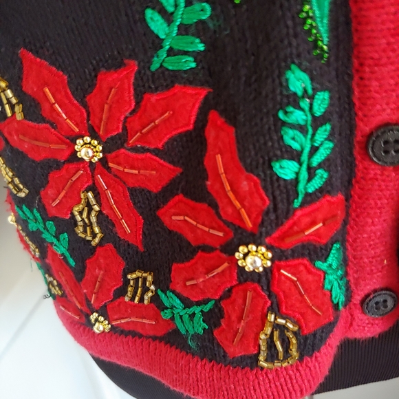 VINTAGE Bobbie Brooks Poinsettia Christmas Vest Women's Size Small - Picture 3 of 10